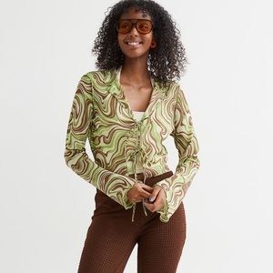 H&M Light Green Tie-front Chiffon Blouse